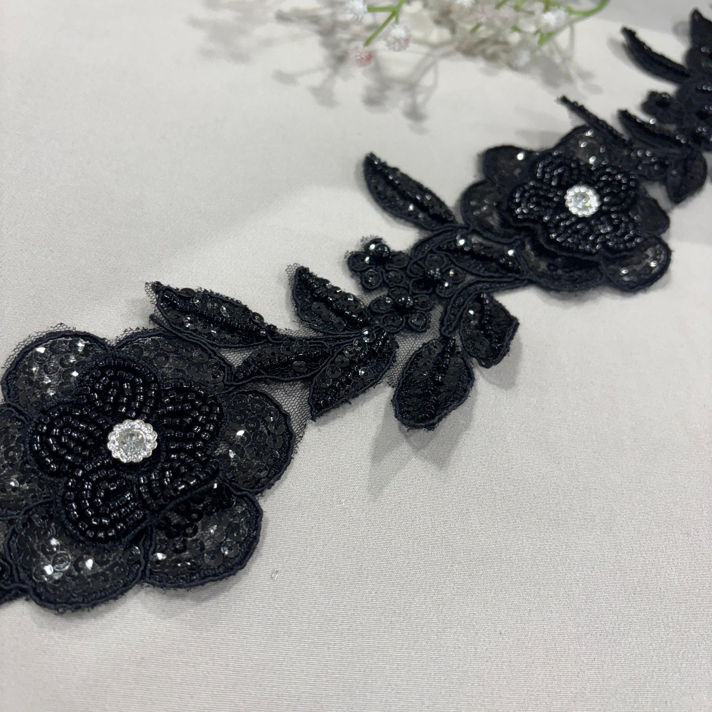 Black Cutdana & Sequins Net Lace 20710