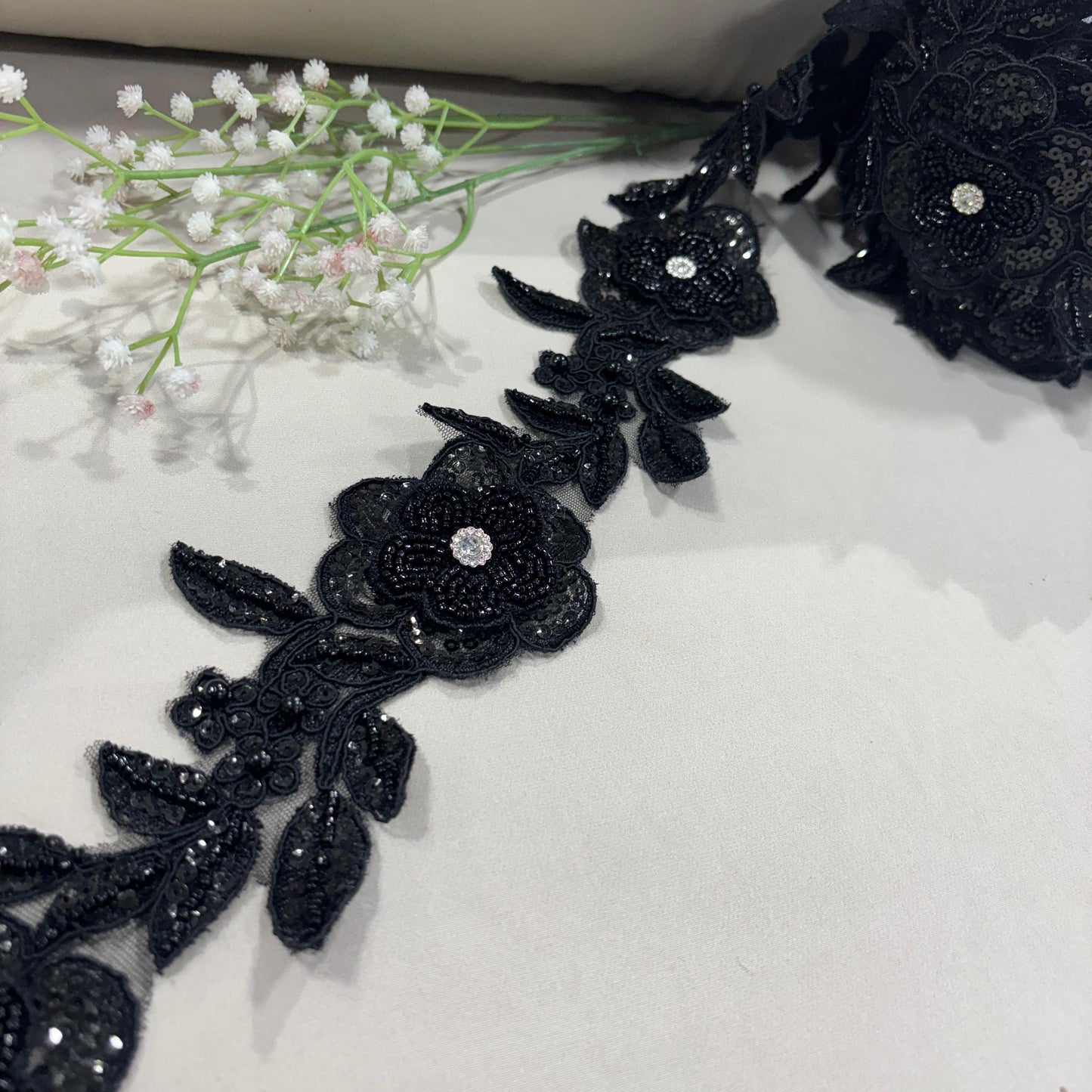 Black Cutdana & Sequins Net Lace 20710