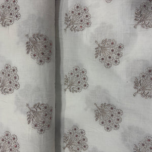 Griege Floral Sequence Embroidery Dyeable Cotton Fabric 9066