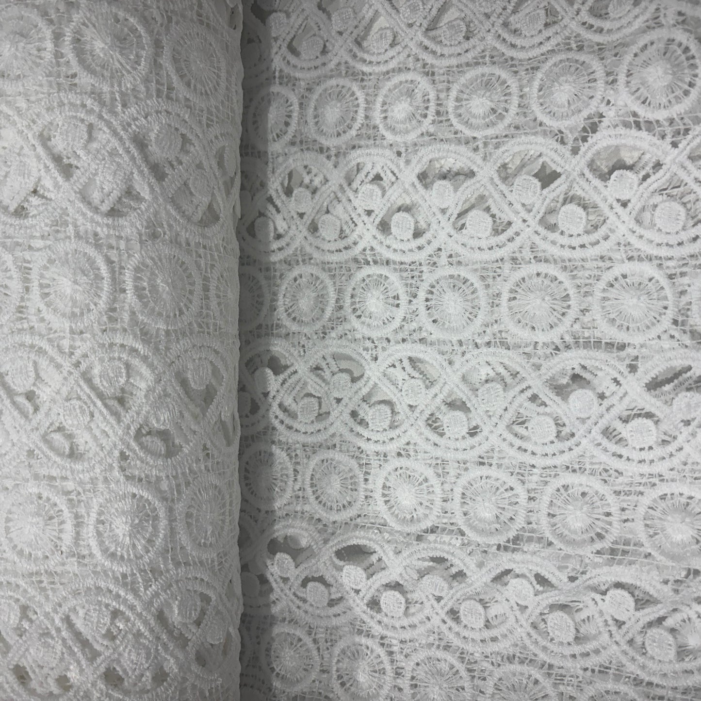 Premium White Geometrical Crochet Fabric 16149
