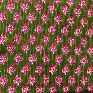 Green & Pink Cotton Hand Fabric 5023