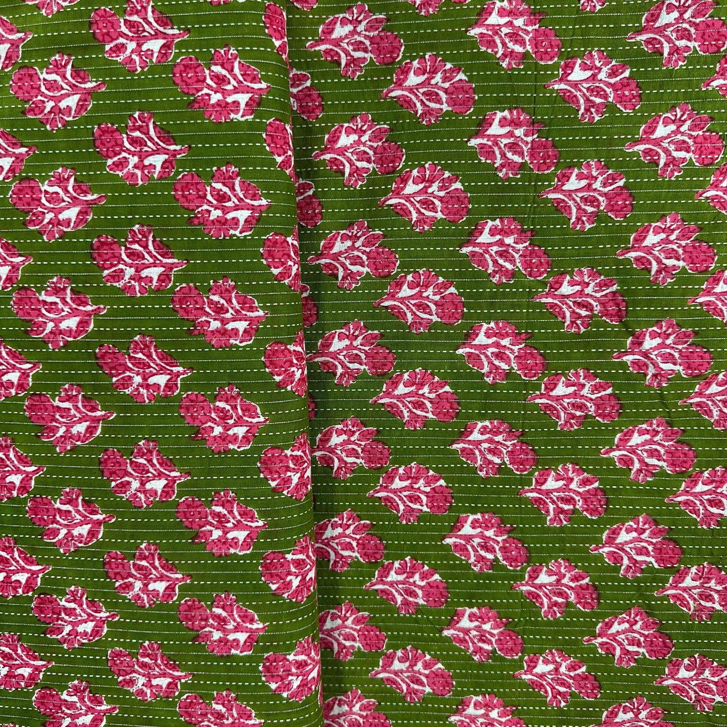 Green & Pink Cotton Hand Fabric 5023