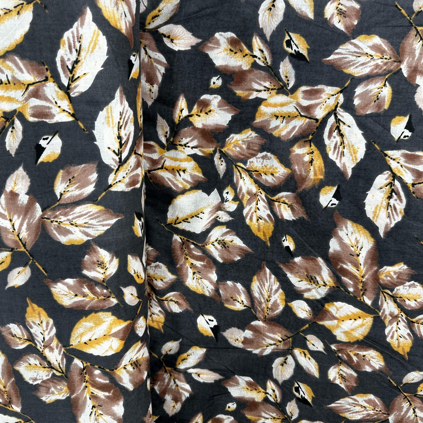Black Tropical Print Cotton Fabric 16219