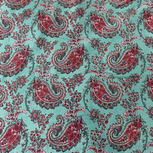 Sea Green Paisley Print Cotton Satin Fabric 23869