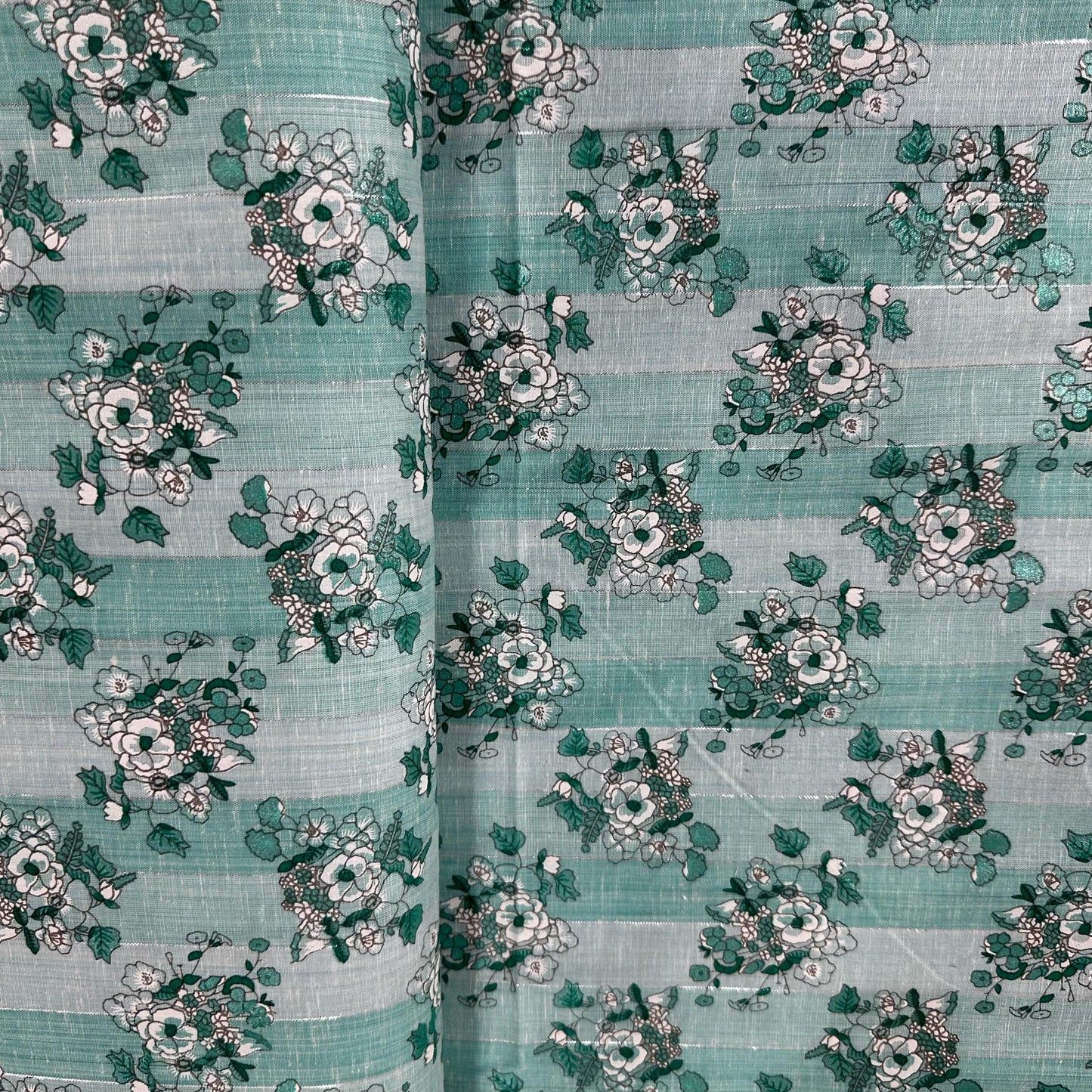 Blue Floral Print Lurex Cotton Fabric 23789
