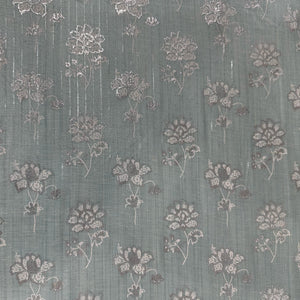 Sky Blue Floral Print Lurex Cotton Fabric 23787