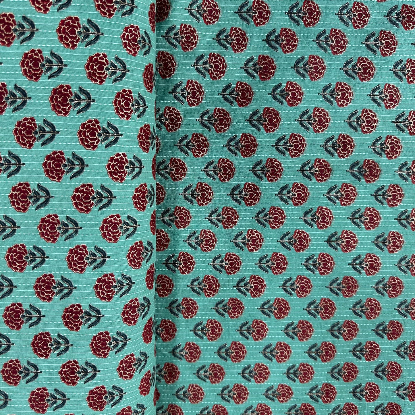 Green Floral Kantha Cotton Fabric 23783