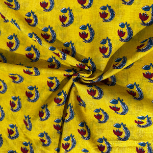 Yellow Floral Print Cotton Fabric 24243