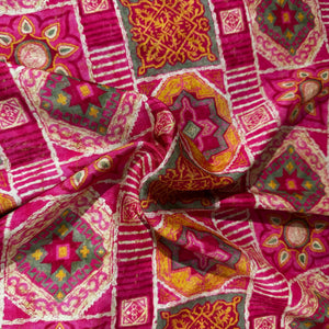 Pink Traditional Print Tusser Silk Fabric 20355