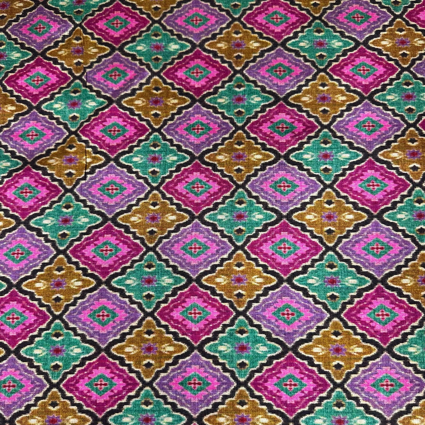 Multicolor Ikkat Print Tusser Silk Fabric 20369