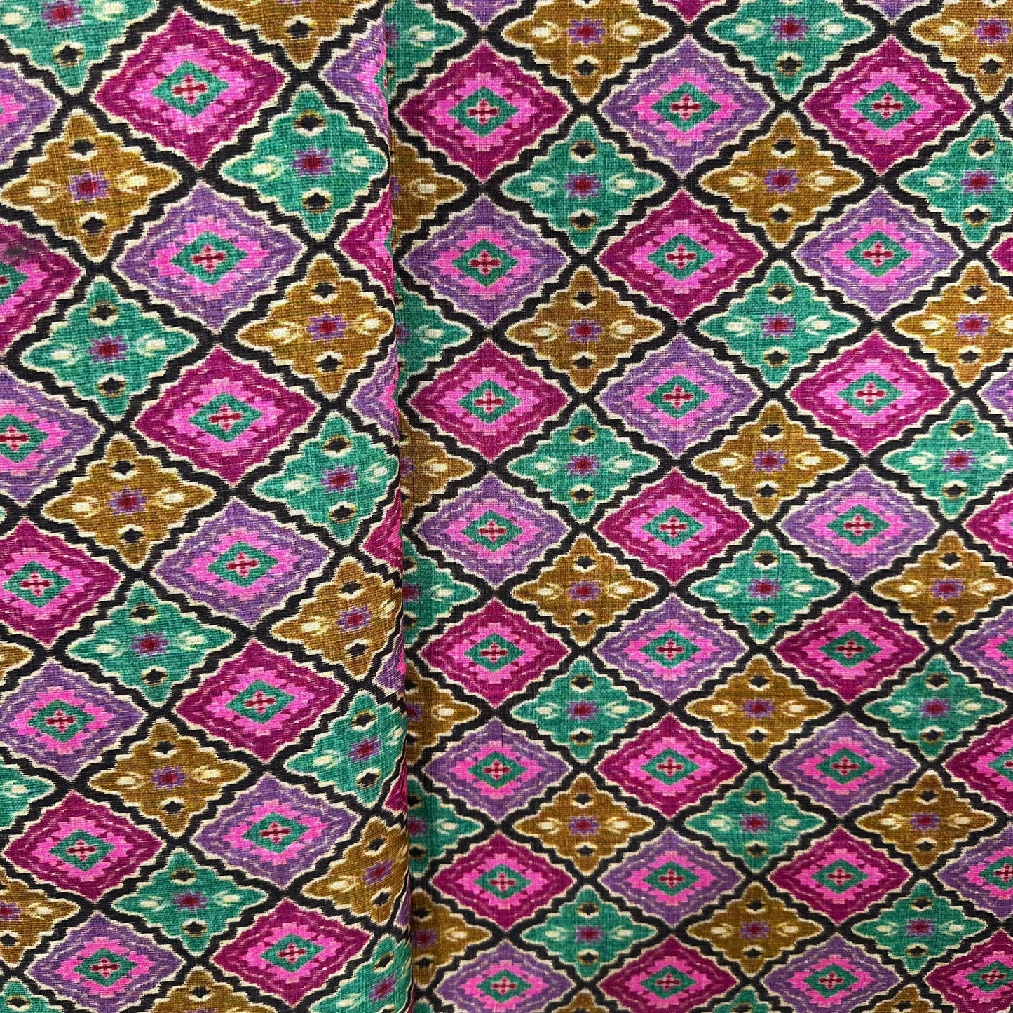 Multicolor Ikkat Print Tusser Silk Fabric 20369