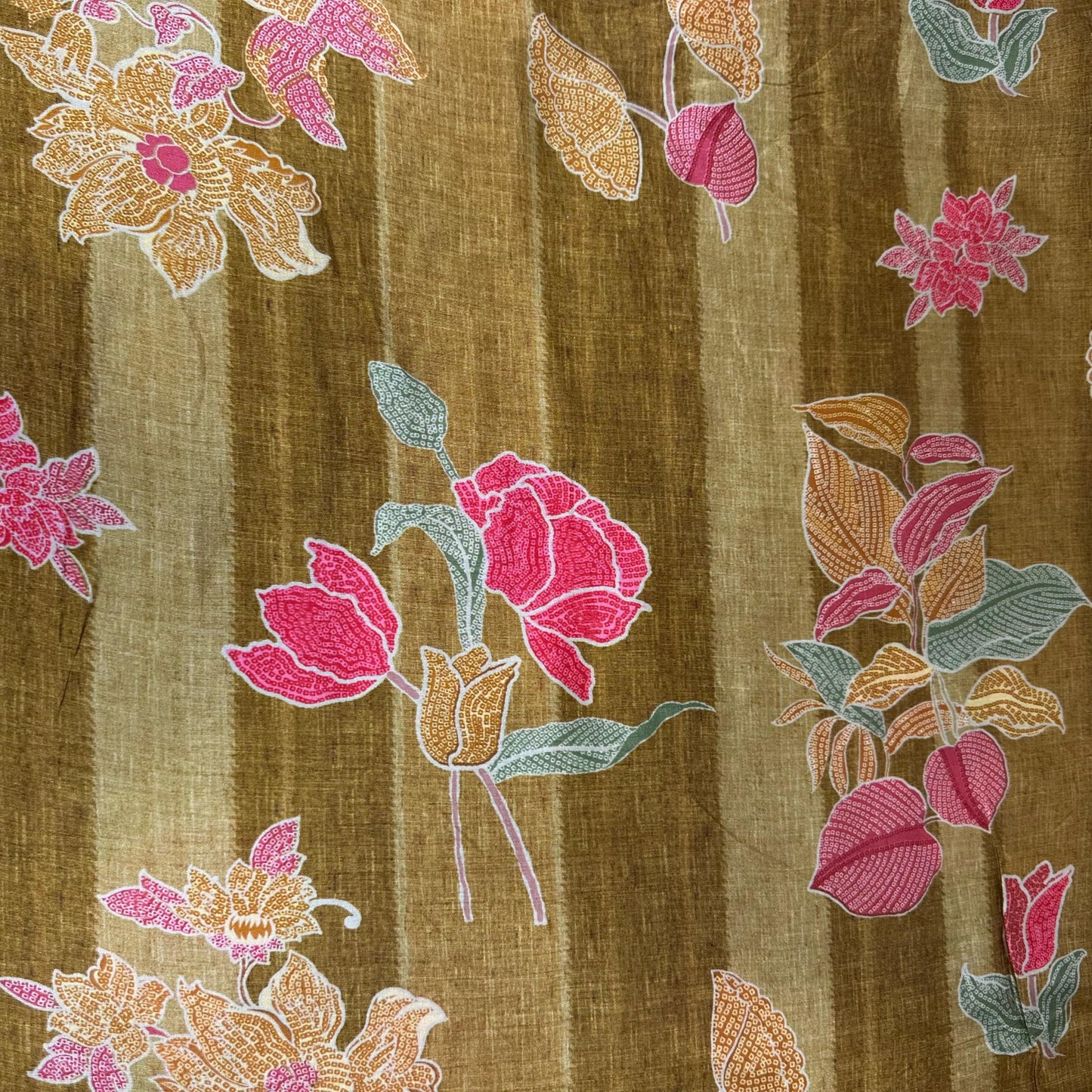 Mustard Floral Print Tusser Silk Fabric 20356