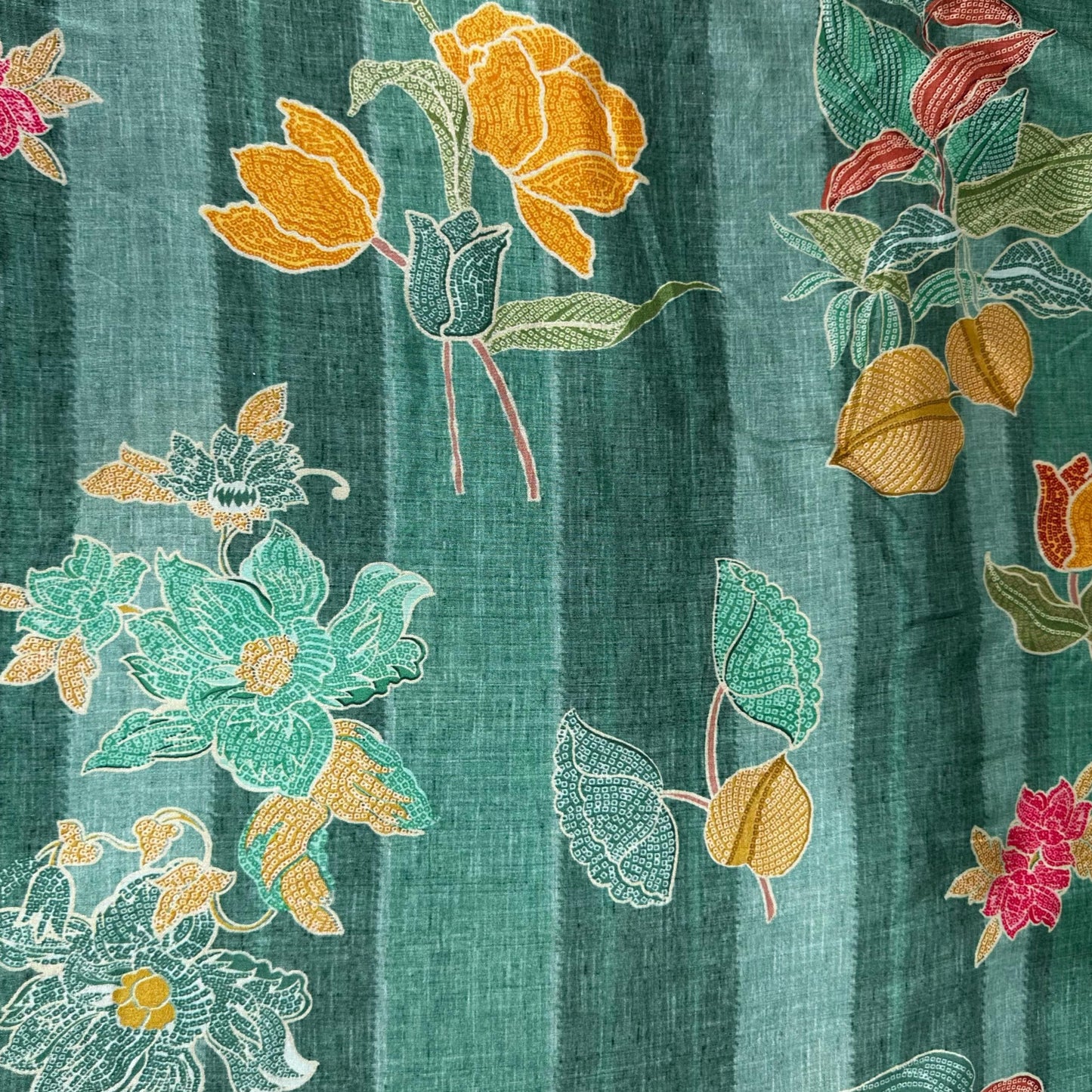 Green Floral Print Tusser Silk Fabric 20357