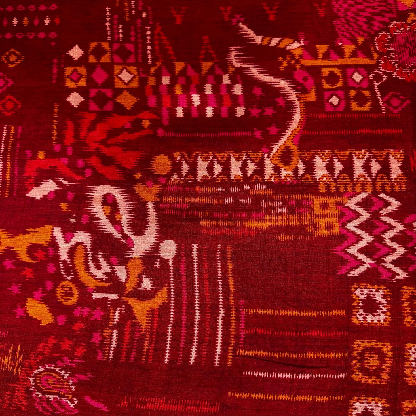 Red Ikkat Print Tusser Silk Fabric 20368