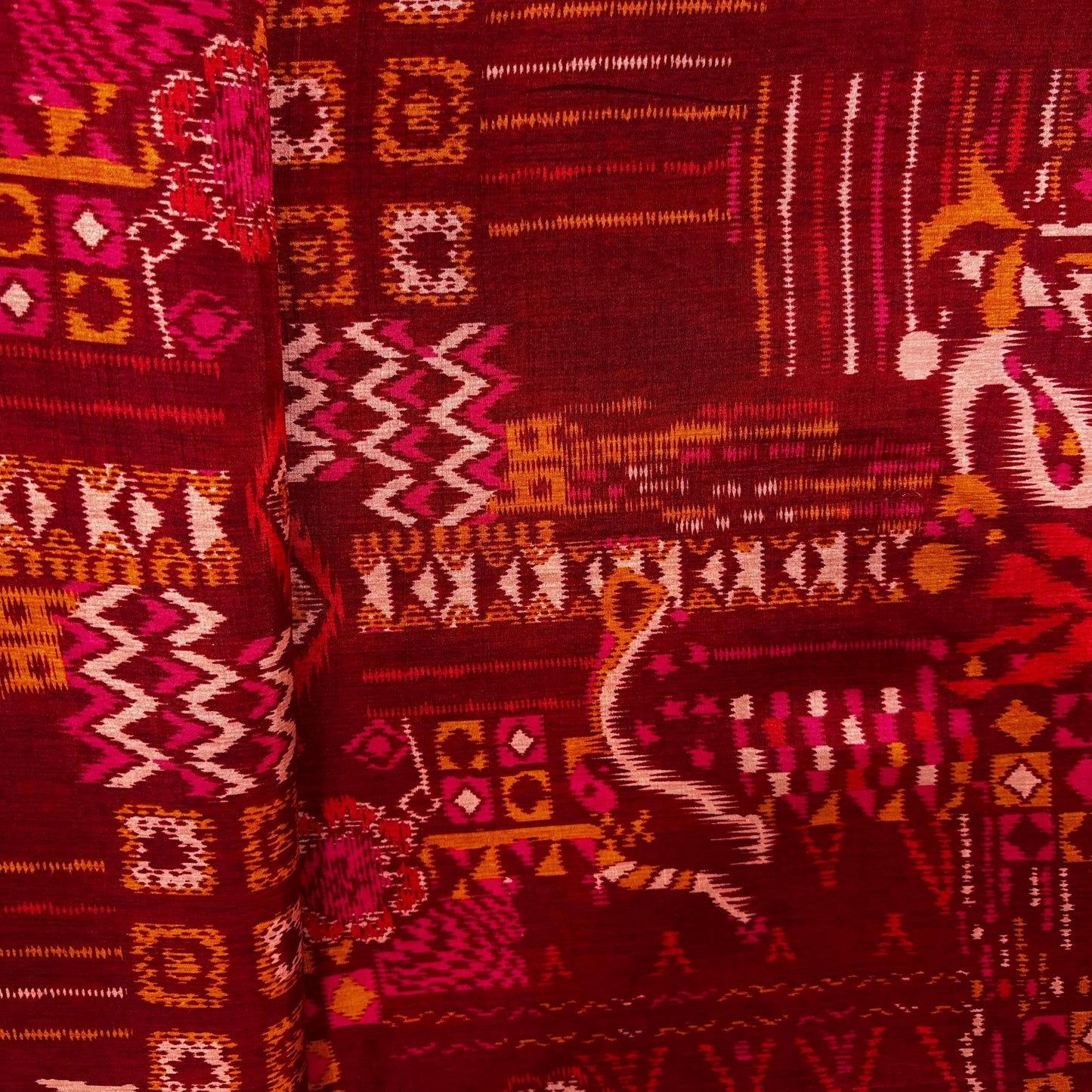 Red Ikkat Print Tusser Silk Fabric 20368
