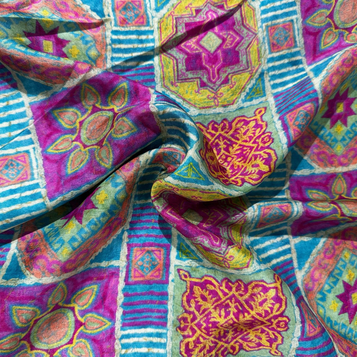 Pink Geometrical Print Tusser Silk Fabric 20365