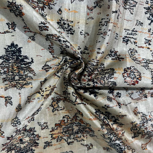 Khaki Green Abstract Print Tussar Silk Fabric 13924