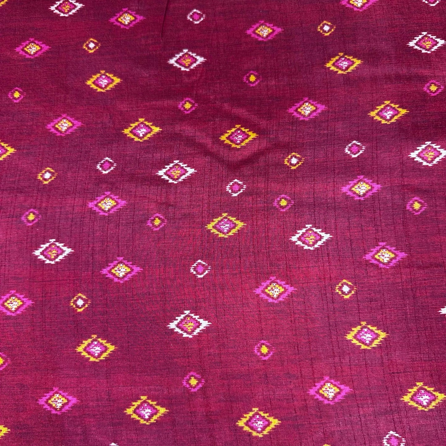 Red Ikkat Print Tusser Silk Fabric 20367