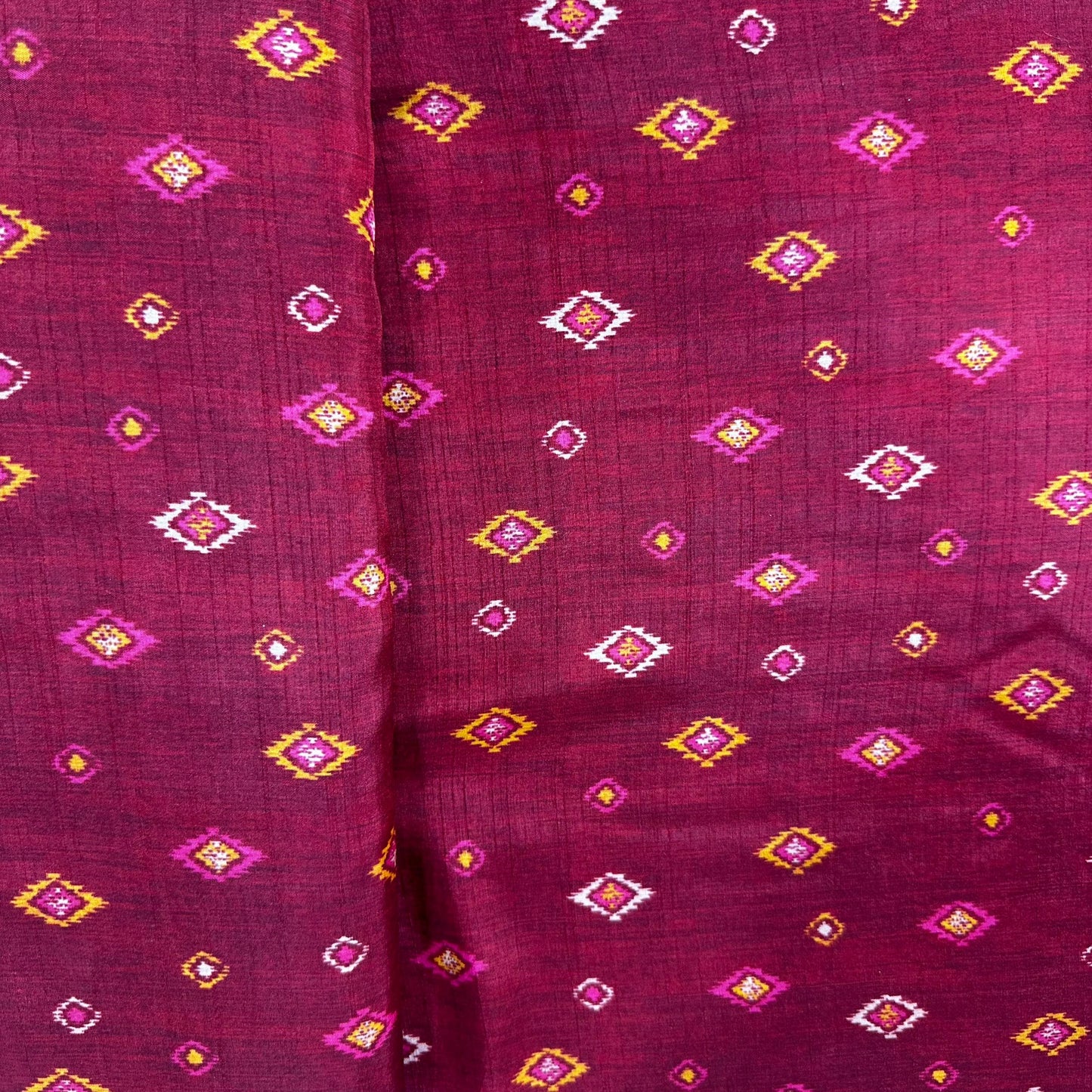 Red Ikkat Print Tusser Silk Fabric 20367
