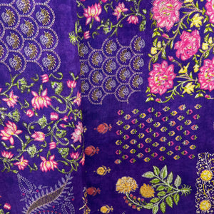 Purple Floral Print Tusser Silk Fabric 20360
