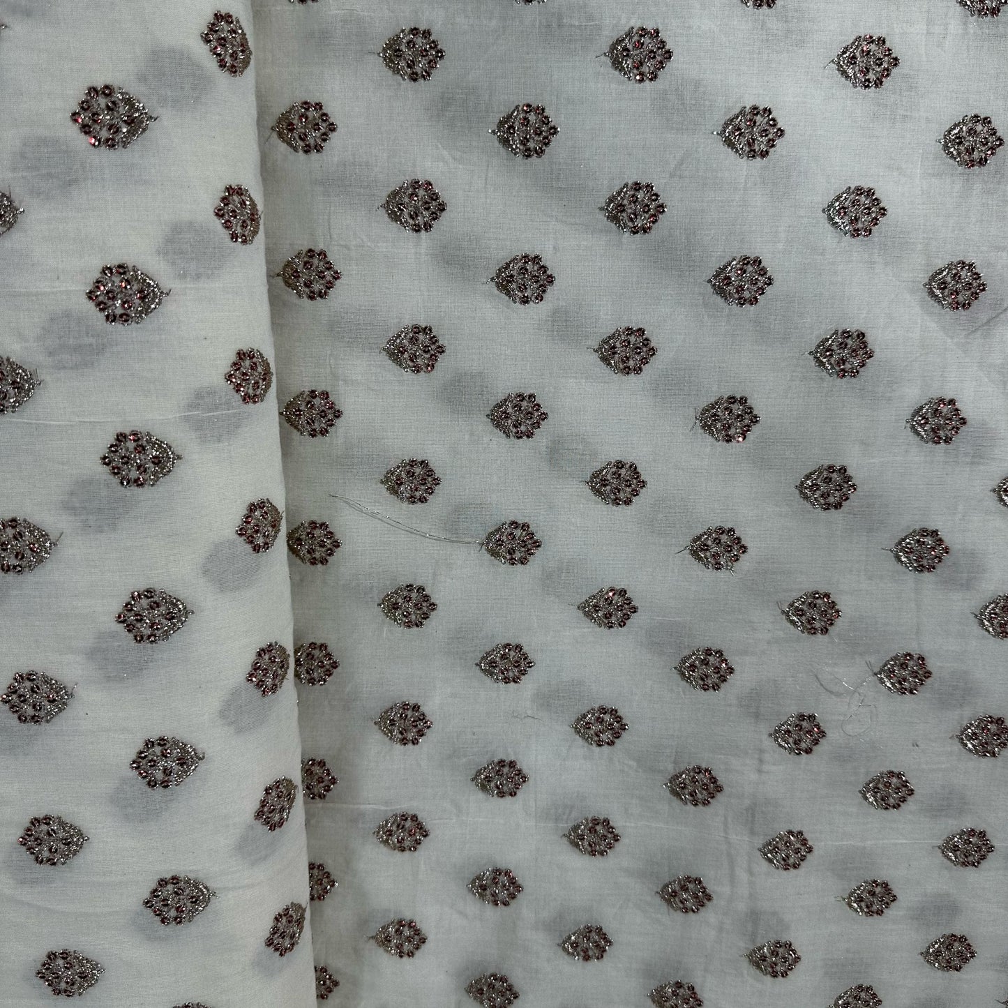 Griege Floral Sequence Embroidery Dyeable Cotton Fabric 9064