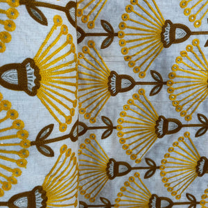 Off White Thread Embroidery Cotton Fabric 15731