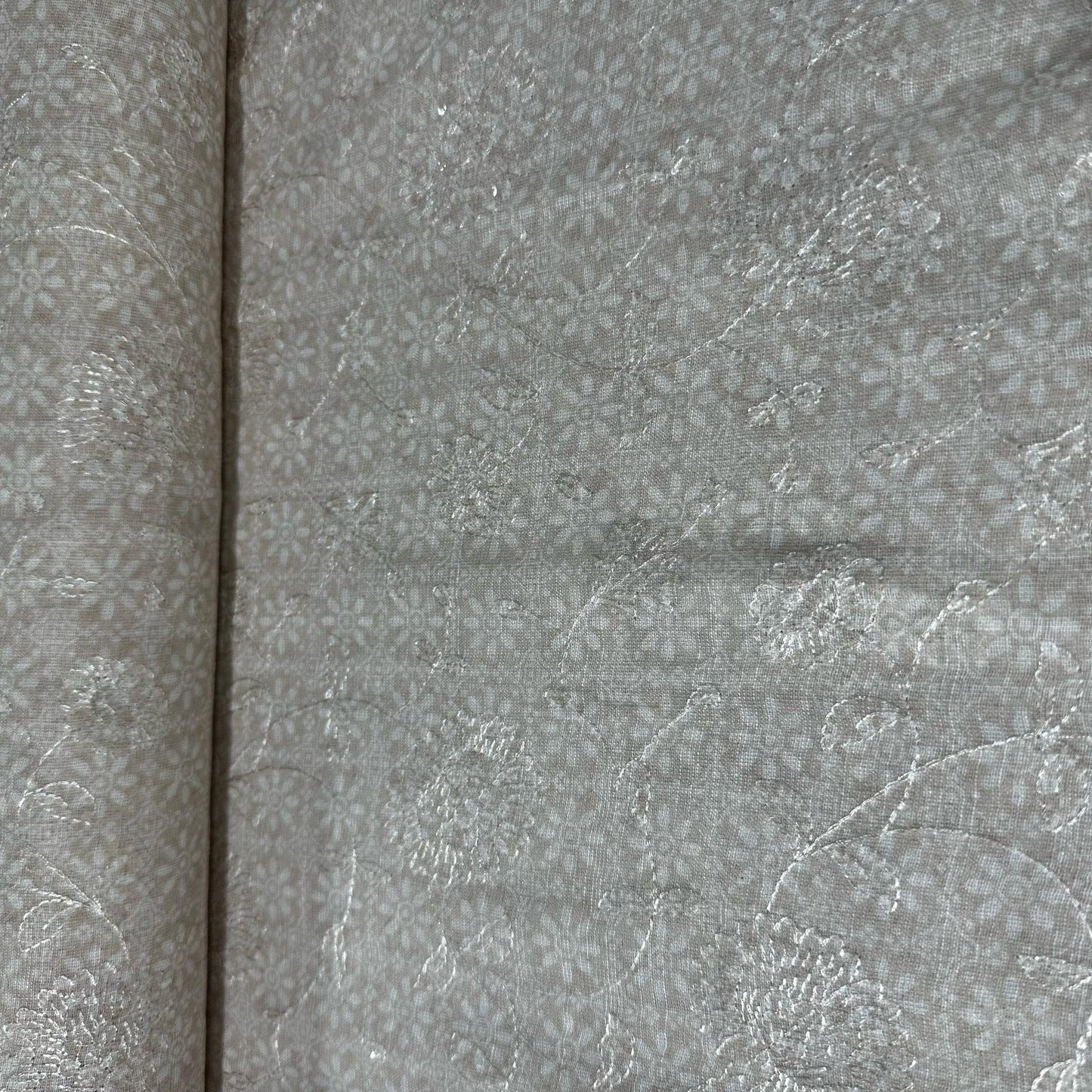 Baby Pink Floral Print Sequence Embroidery Linen Fabric 11743