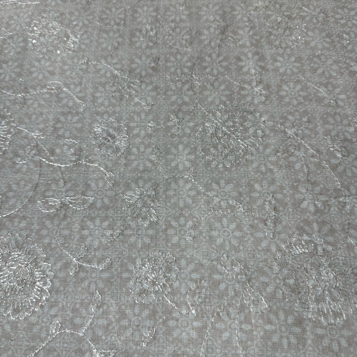 Baby Pink Floral Print Sequence Embroidery Linen Fabric 11743