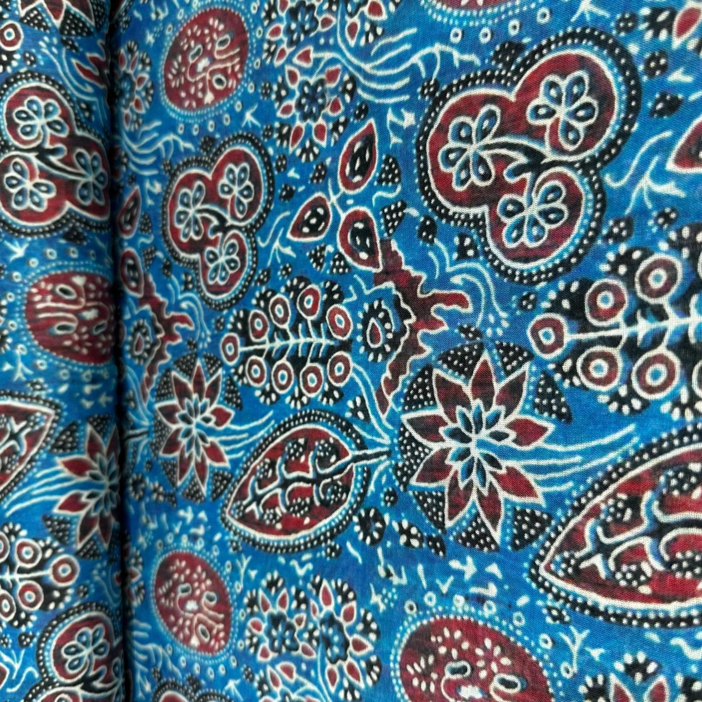 Blue Ajrakh Print Mulmul Fabric 17709