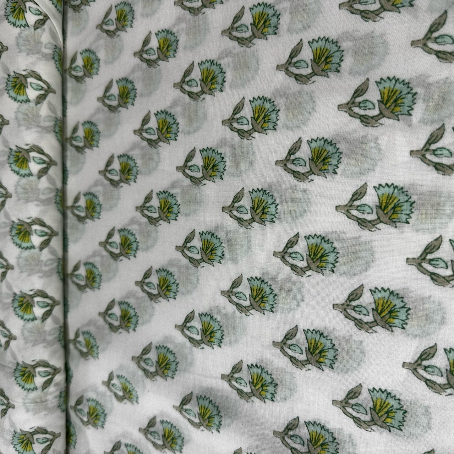 Sea Green Floral Print Cotton Fabric 23873