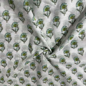 Sea Green Floral Print Cotton Fabric 23873