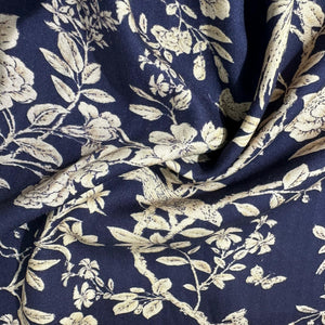 Navy Blue Floral Print Pashmina Fabric 20998