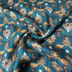 Peacock Green Floral Print Pashmina Fabric 20990