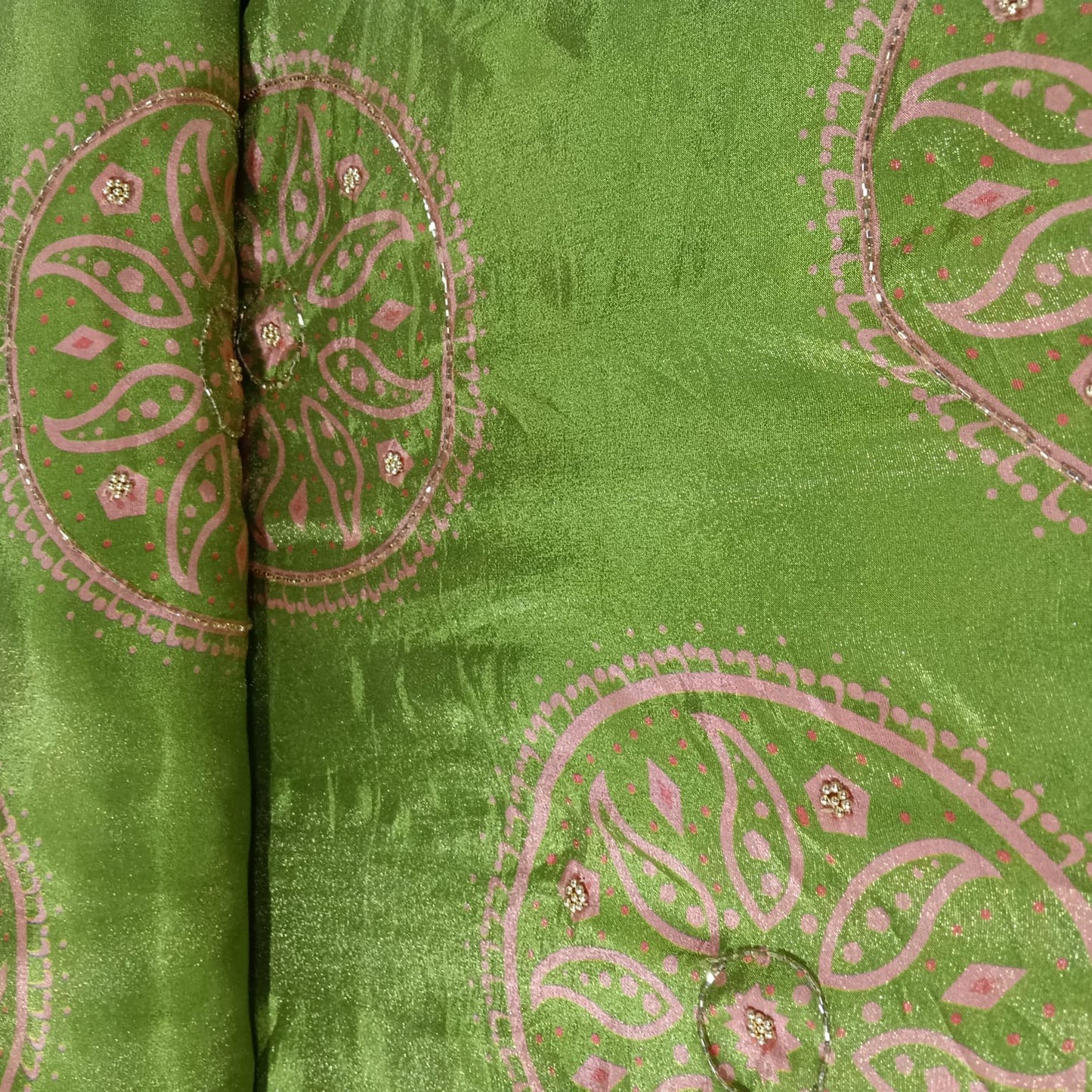 Green Cutdana Traditional Print Pure Tissue Fabric 21273