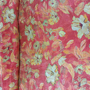 Brick Red Cutdana Floral Print Pure Tissue Fabric 21276