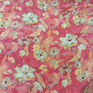 Brick Red Cutdana Floral Print Pure Tissue Fabric 21276