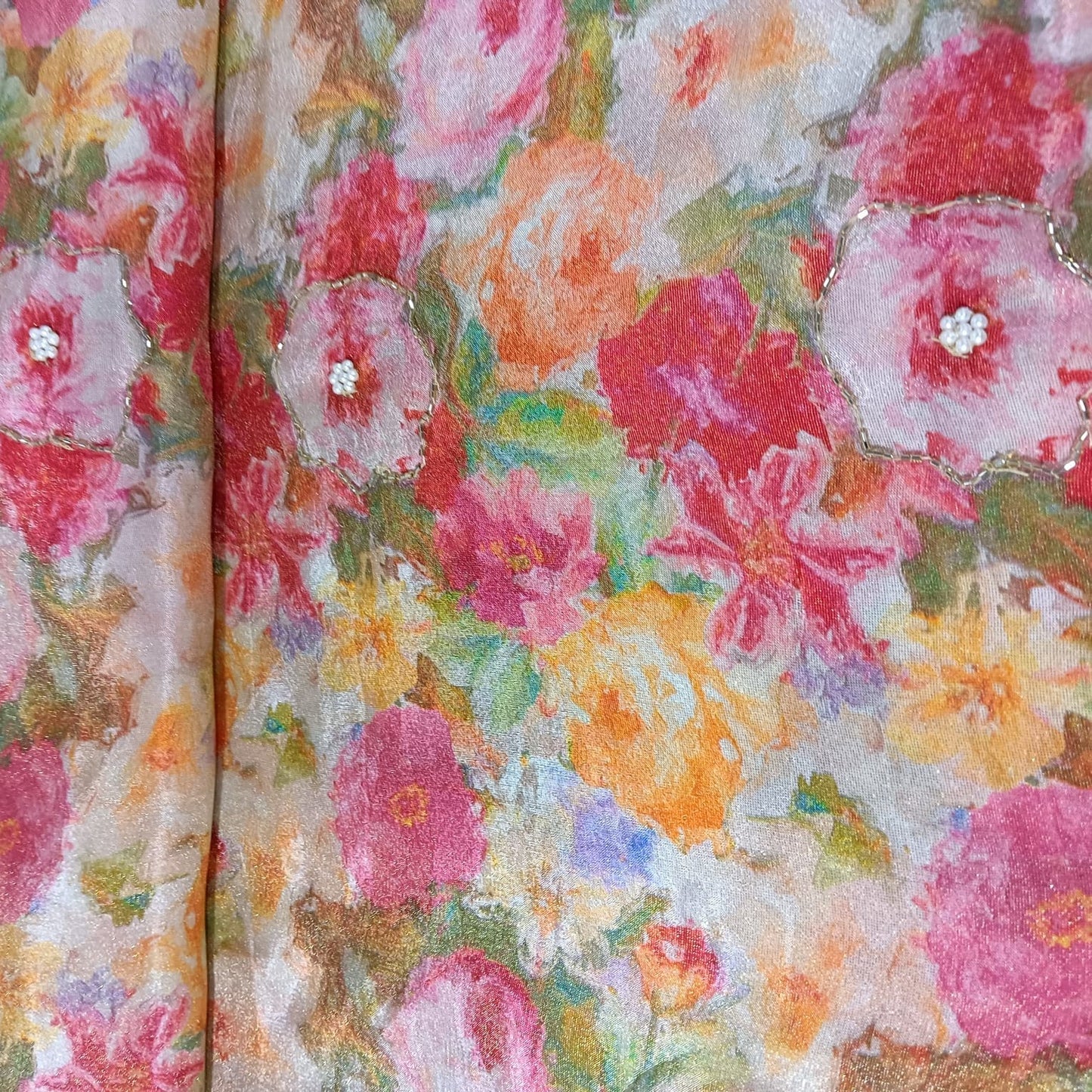 Multicolor Cutdana Floral Print Pure Tissue Fabric 21275