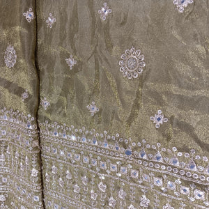 Olive Green Thread Sequins Embroidery Tissue Organza Fabric 21042