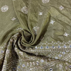Olive Green Thread Sequins Embroidery Tissue Organza Fabric 21042
