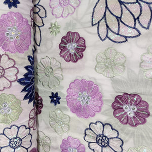 Lavender Floral Sequence Embroidery Georgette Fabric 12964