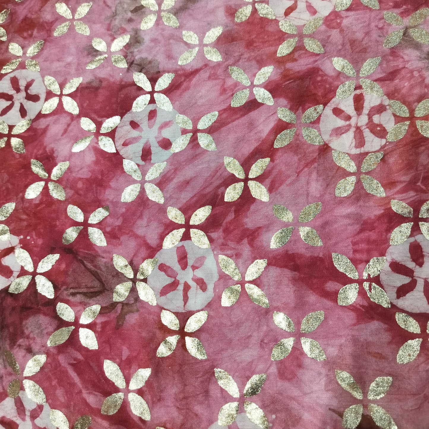 Pink Floral Batik Foil Print Chanderi Fabric 15512