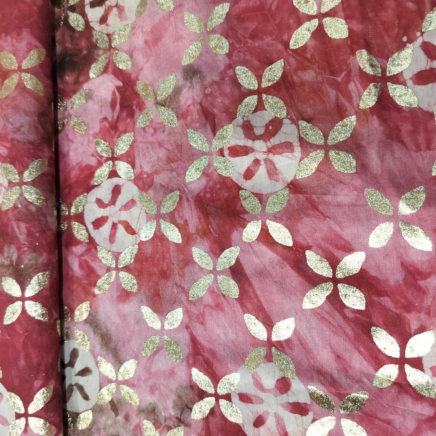 Pink Floral Batik Foil Print Chanderi Fabric 15512