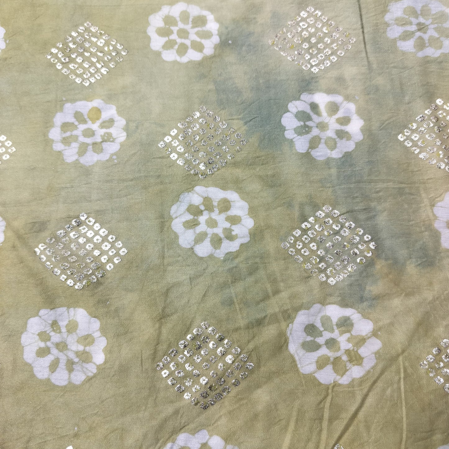Green Batik Foil Print Chanderi Fabric 15510