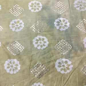 Green Batik Foil Print Chanderi Fabric 15510
