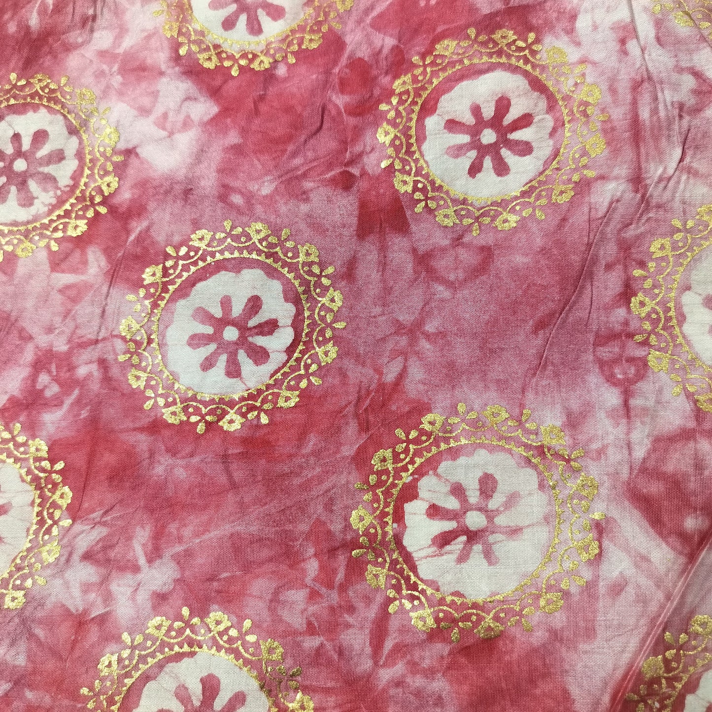 Pink Buti Batik Foil Print Chanderi Fabric 15515