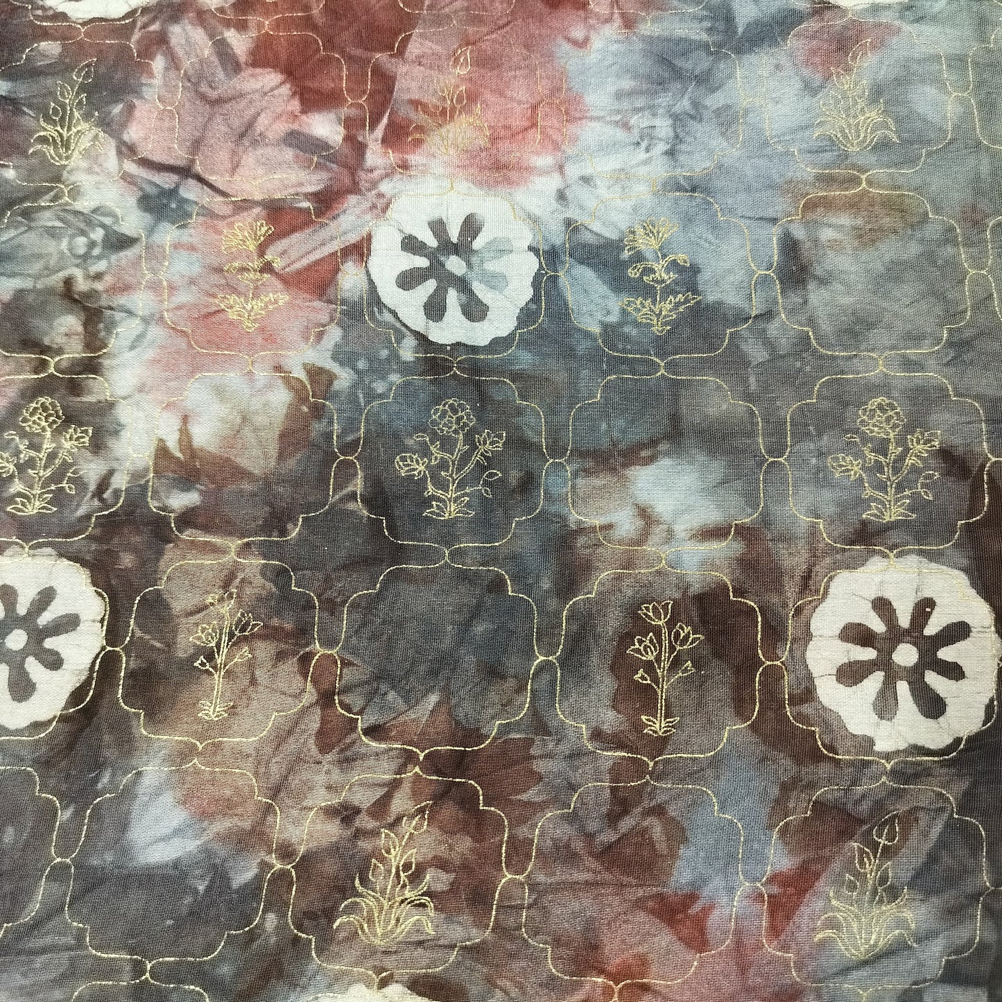 Grey Buti Batik Foil Print Chanderi Fabric 15519