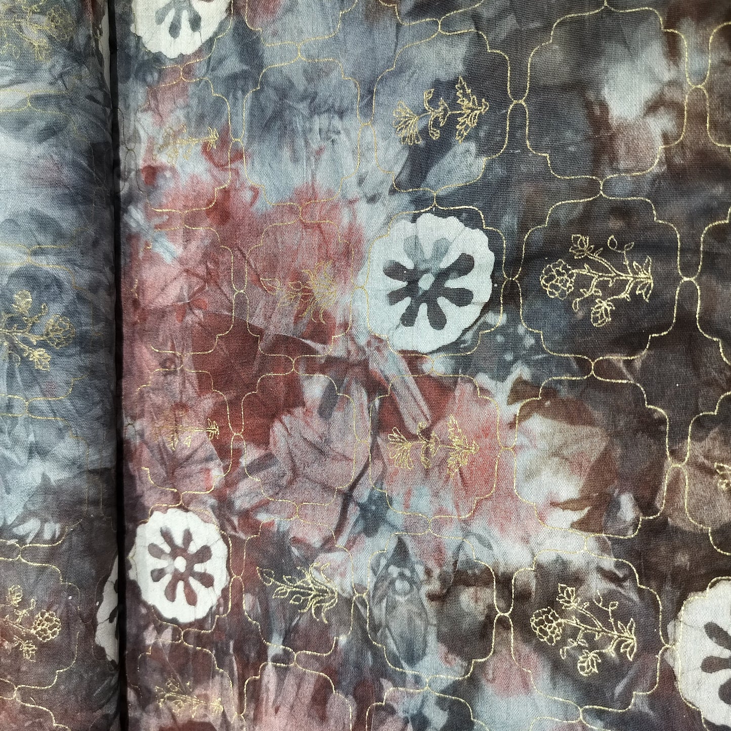 Grey Buti Batik Foil Print Chanderi Fabric 15519