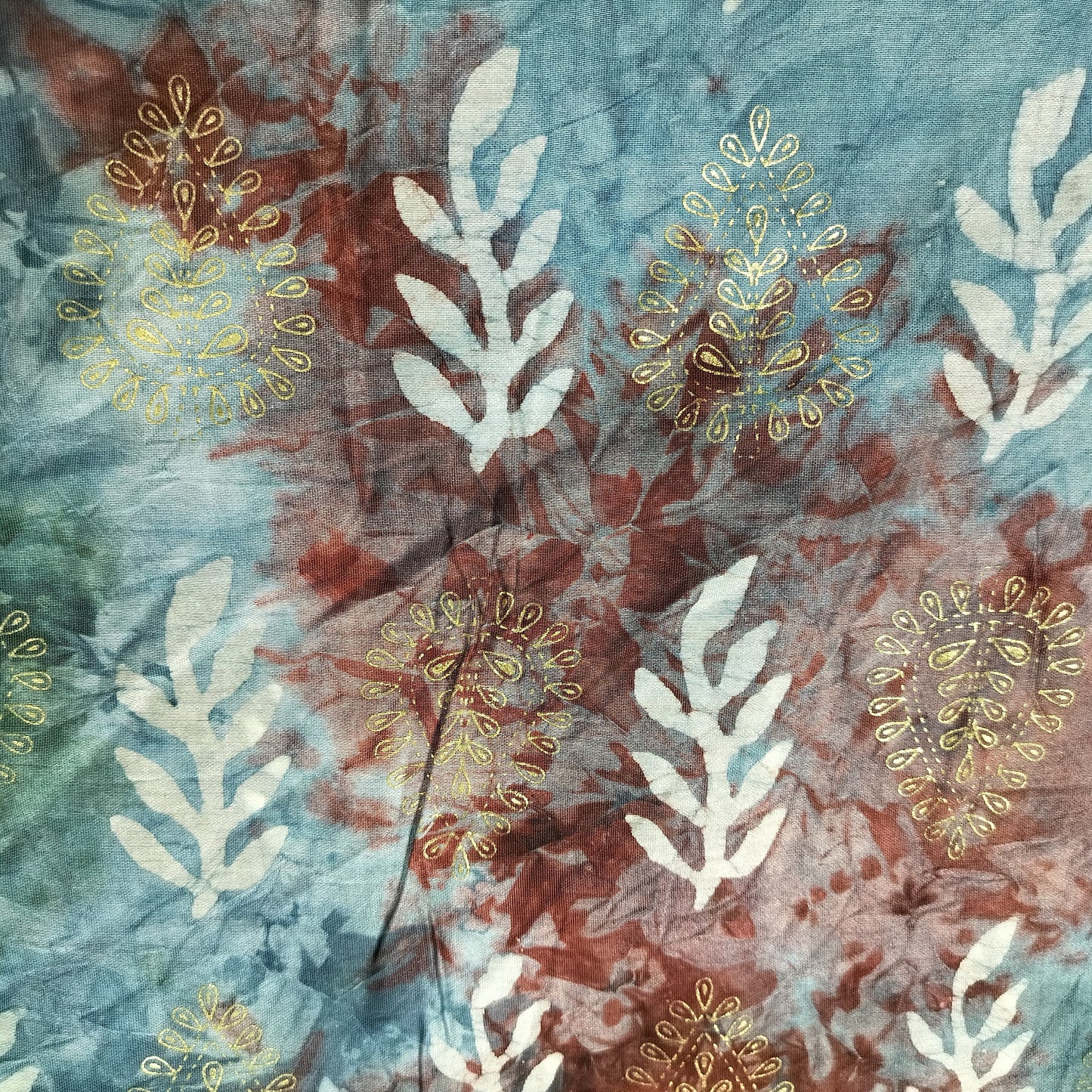 Blue Batik Foil Print Chanderi Fabric 15509