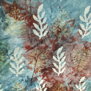 Blue Batik Foil Print Chanderi Fabric 15509