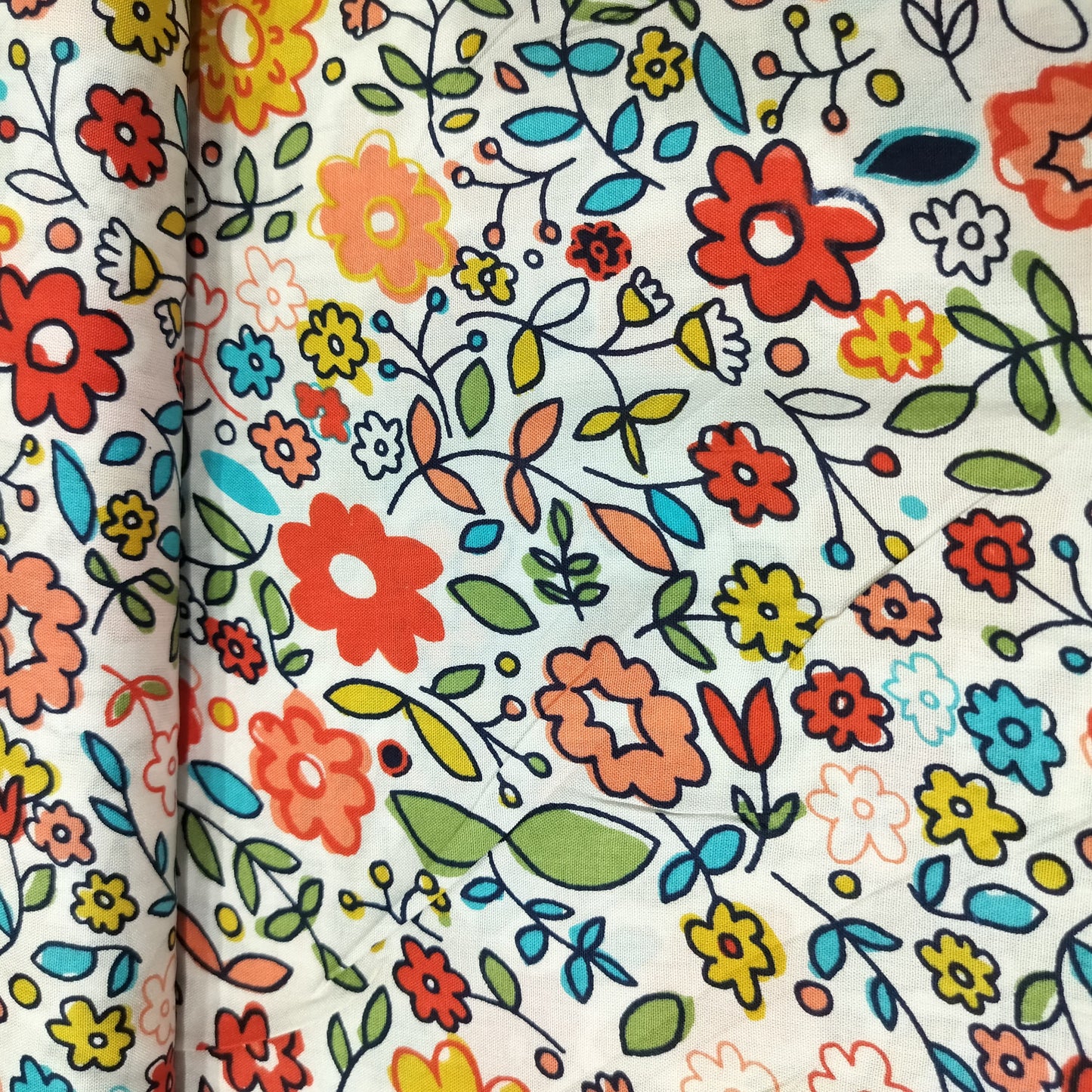 White with Multicolor Floral Rayon Fabric 7001